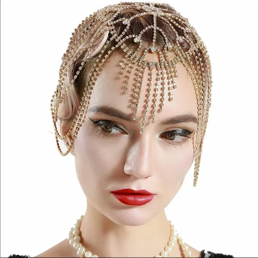 Roaring 20s Crystal Rhinestone Flapper Cap Headpiece Jewelry Vintage Ins…